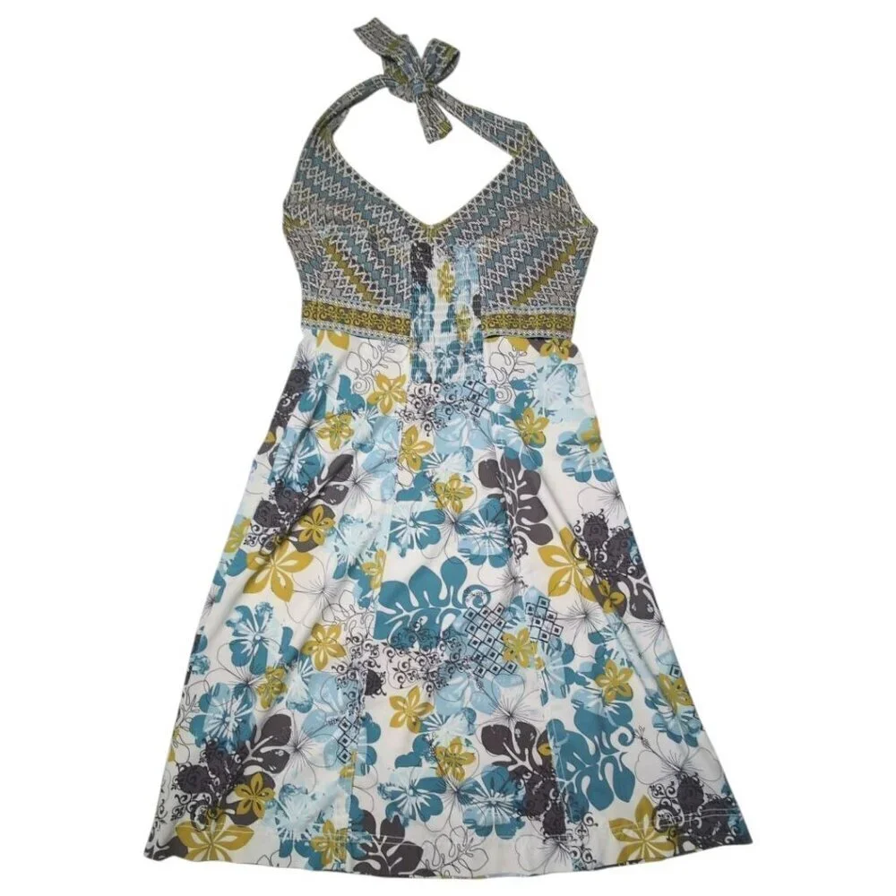 Athleta Halter Dress Womens Size 4 Floral Sundress Travel Hiking Smocking Pack - Picture 2 of 12
